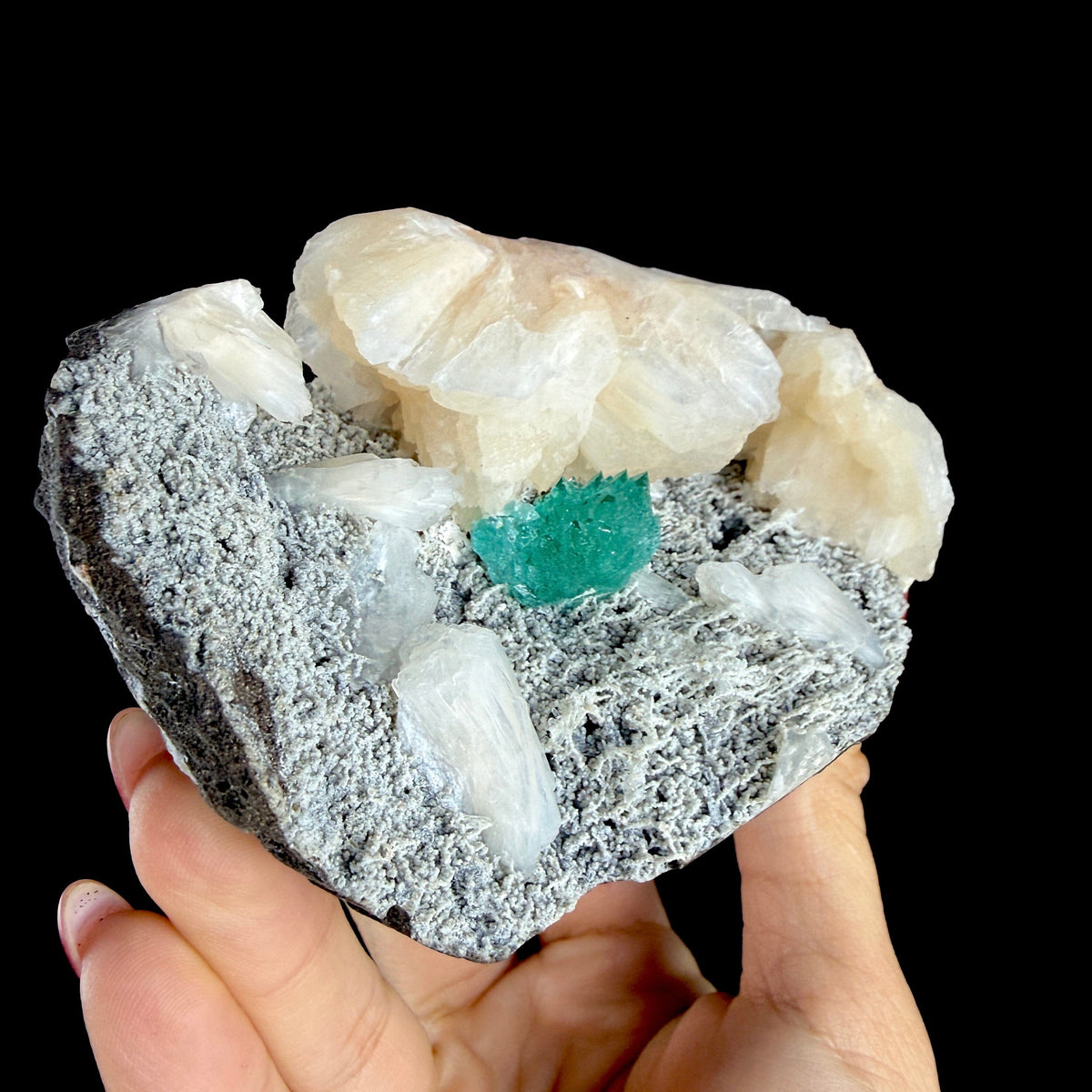 Lush Mint Green Apophyllite Crystal Cluster Nestled in Pearlescent Stilbite Matrix - Collector’s Cabinet Specimen from Jalgaon, India # DKT199 Apophyllite Superb Minerals 