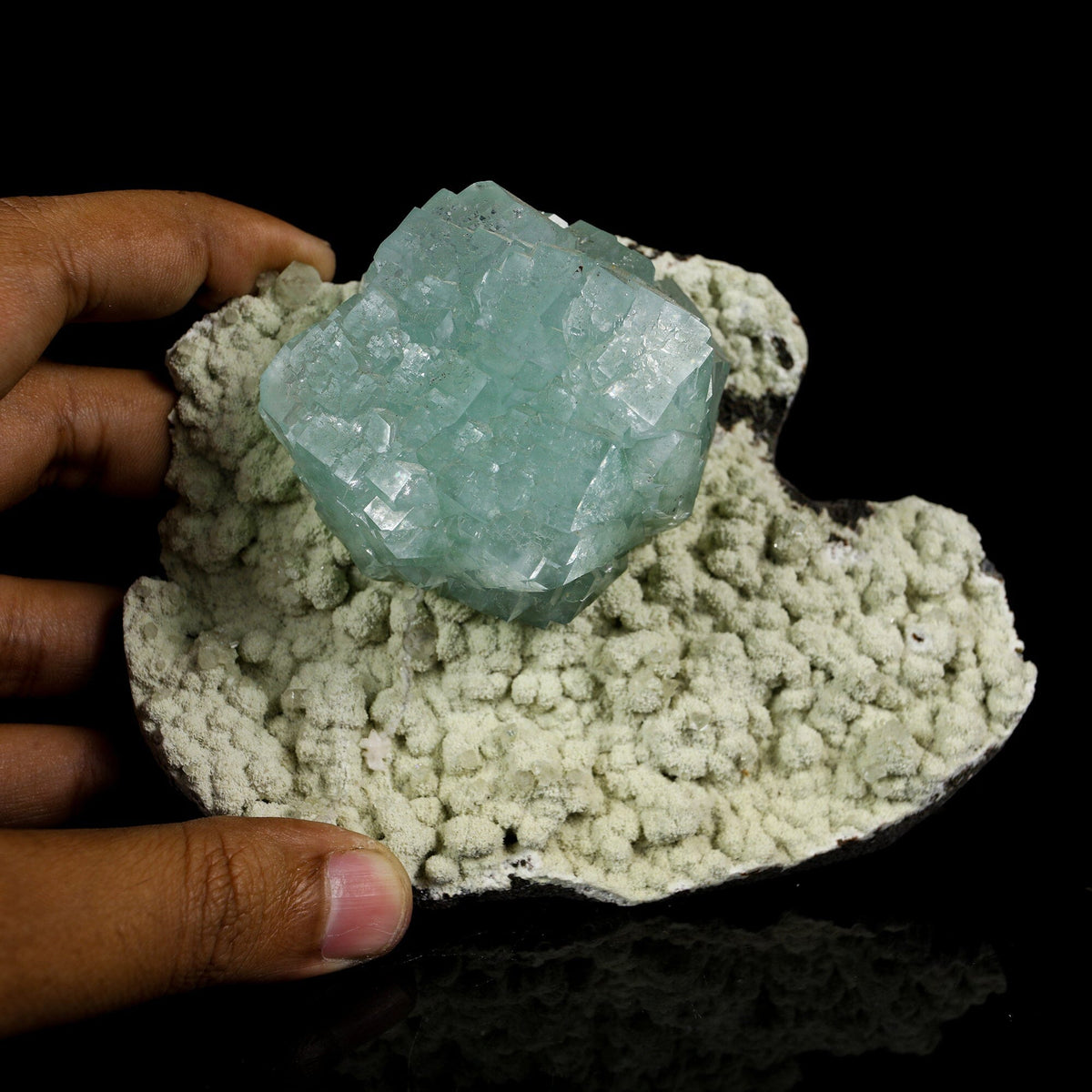 Lustrous Cubic Green Apophyllite on Pale Green Chalcedony Matrix - Natural Specimen from Pune, India # B 7207 Apophylite Superb Minerals 