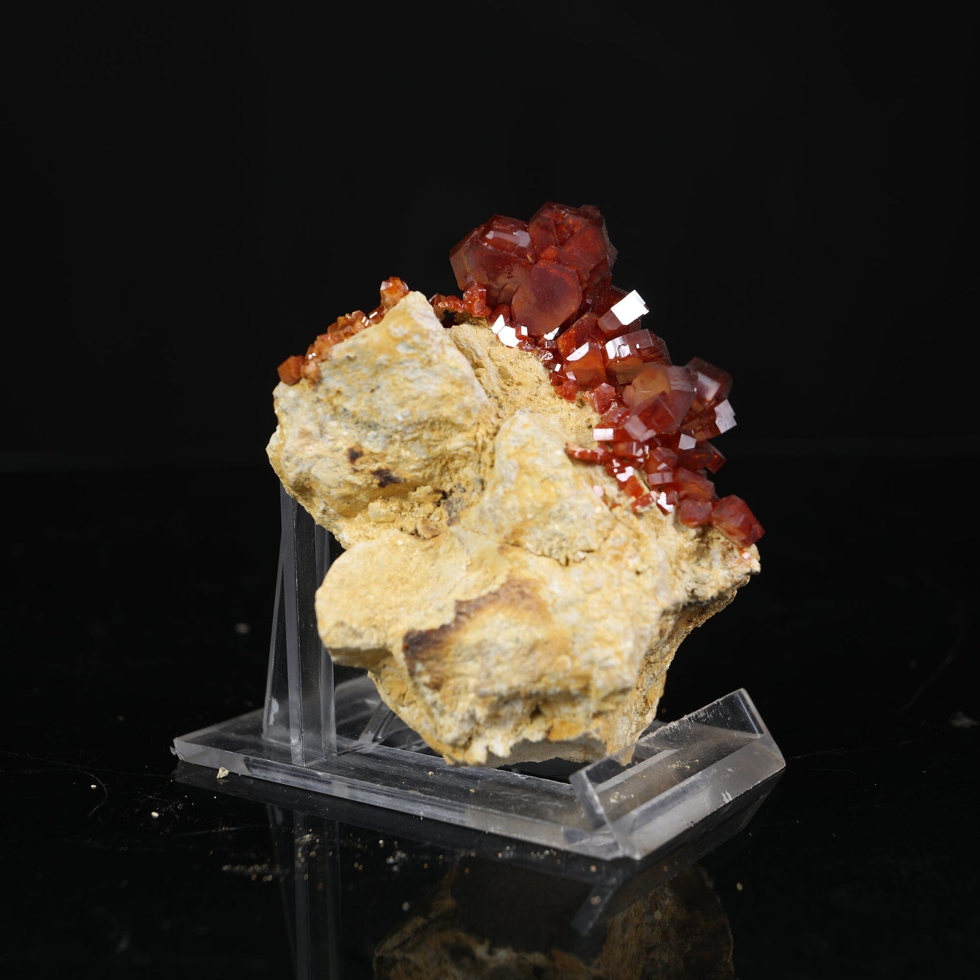 Lustrous Deep Red-Orange Vanadinite Crystals on Natural Matrix - Classic Collector Specimen from Mibladen, Morocco # B 7205 Vanadinite Superb Minerals 