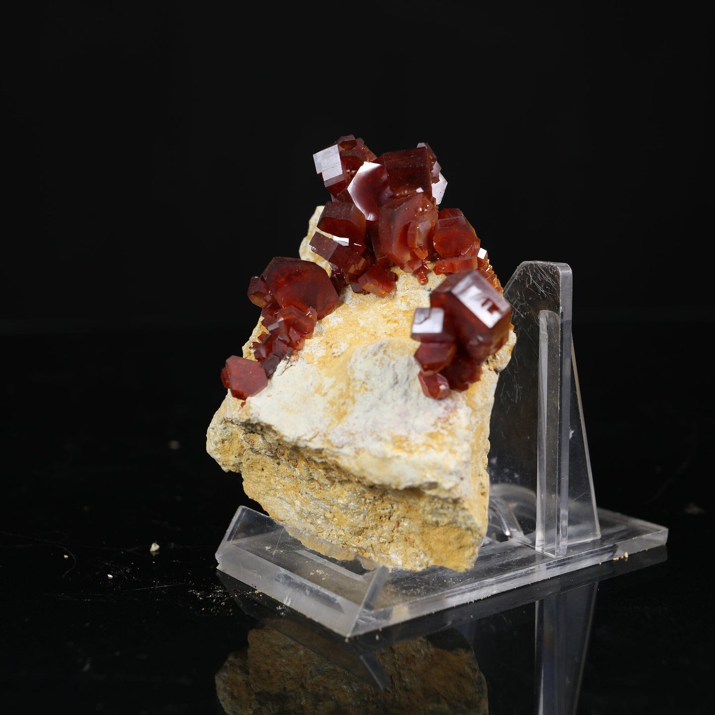 Lustrous Deep Red-Orange Vanadinite Crystals on Natural Matrix - Classic Collector Specimen from Mibladen, Morocco # B 7205 Vanadinite Superb Minerals 