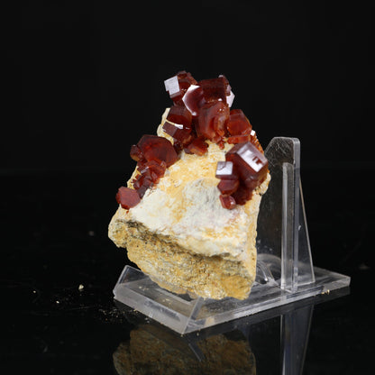Lustrous Deep Red-Orange Vanadinite Crystals on Natural Matrix - Classic Collector Specimen from Mibladen, Morocco # B 7205 Vanadinite Superb Minerals 