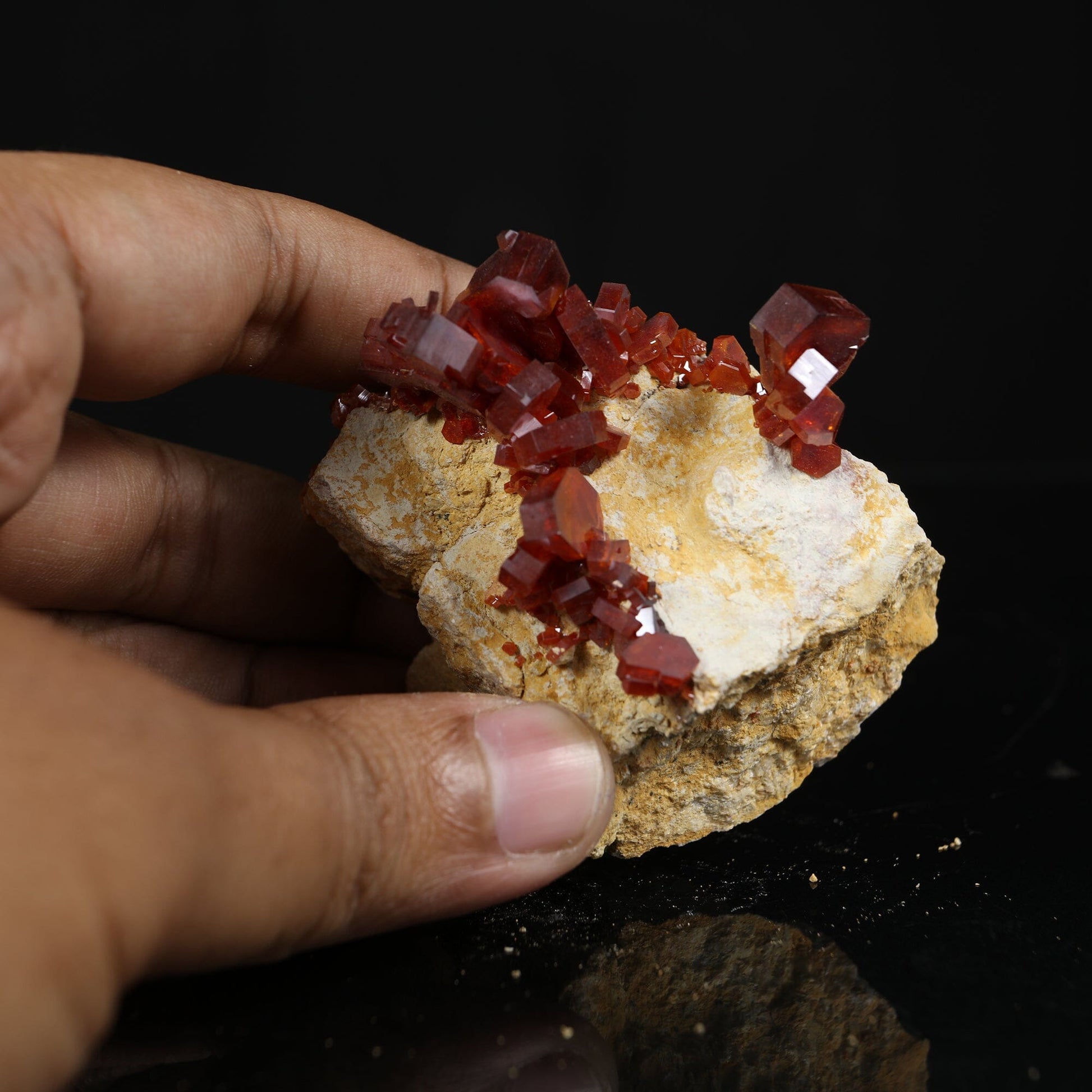 Lustrous Deep Red-Orange Vanadinite Crystals on Natural Matrix - Classic Collector Specimen from Mibladen, Morocco # B 7205 Vanadinite Superb Minerals 
