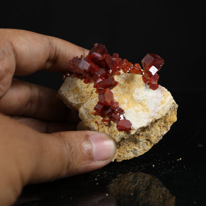 Lustrous Deep Red-Orange Vanadinite Crystals on Natural Matrix - Classic Collector Specimen from Mibladen, Morocco # B 7205 Vanadinite Superb Minerals 
