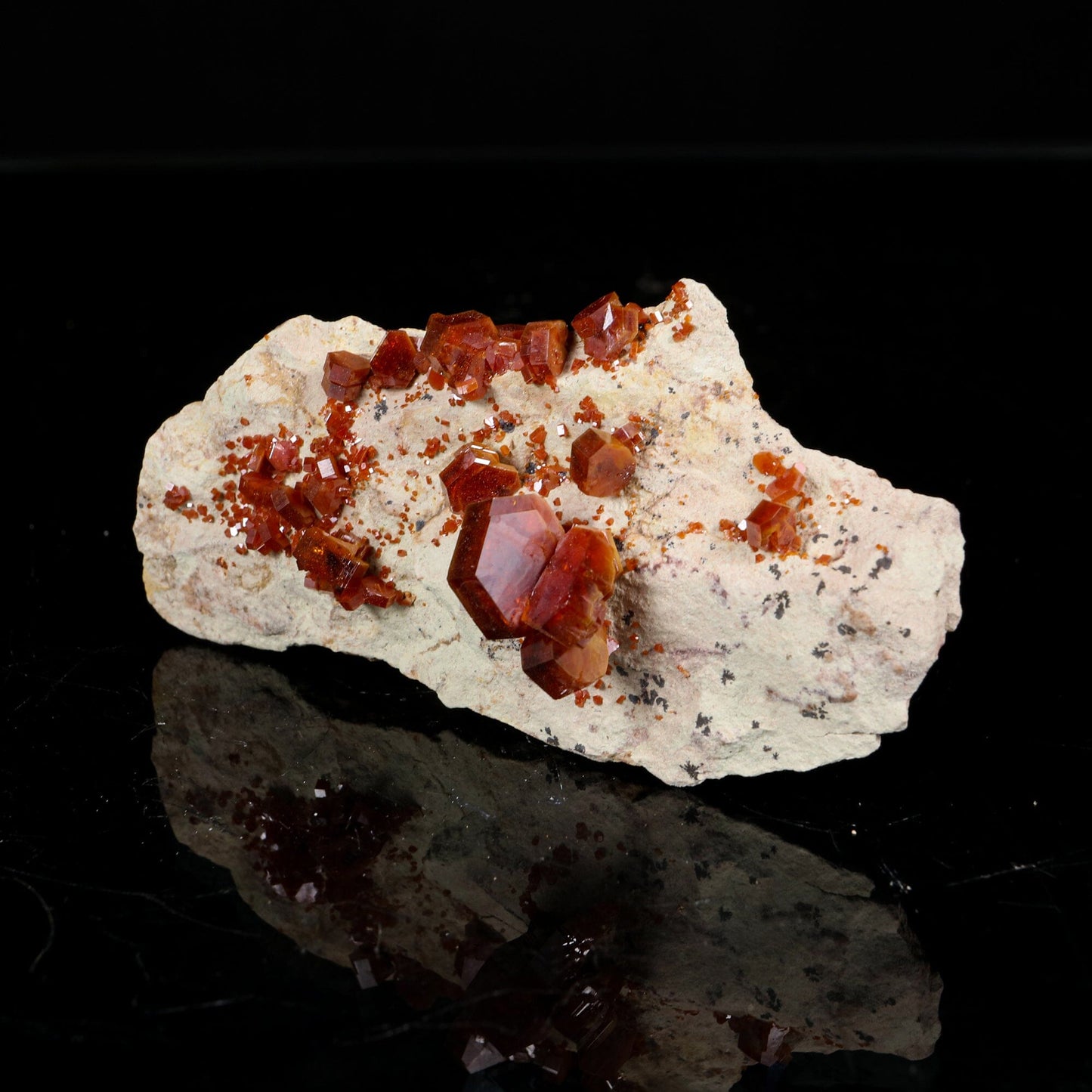 Lustrous Deep Red-Orange Vanadinite Crystals on Natural Matrix - Classic Collector Specimen from Mibladen, Morocco # B 7212 Vanadinite Superb Minerals 