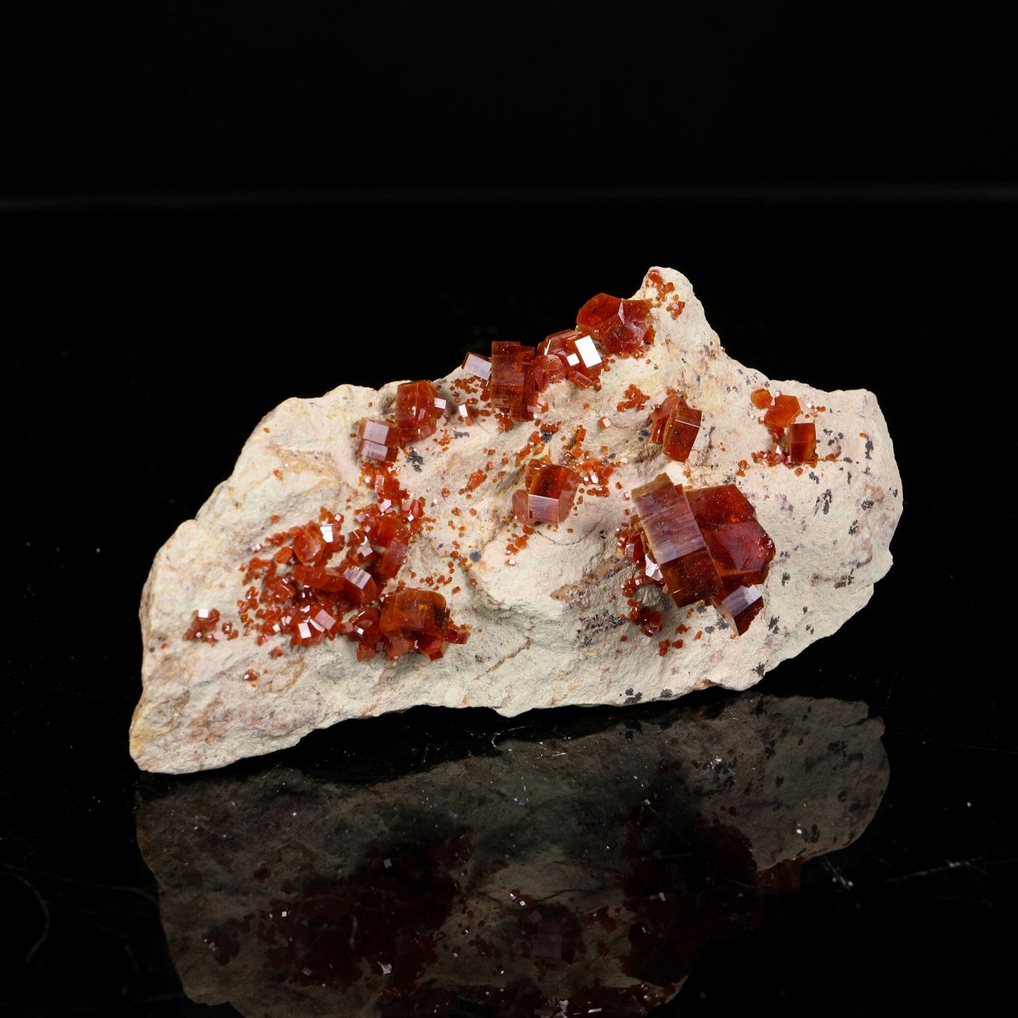 Lustrous Deep Red-Orange Vanadinite Crystals on Natural Matrix - Classic Collector Specimen from Mibladen, Morocco # B 7212 Vanadinite Superb Minerals 