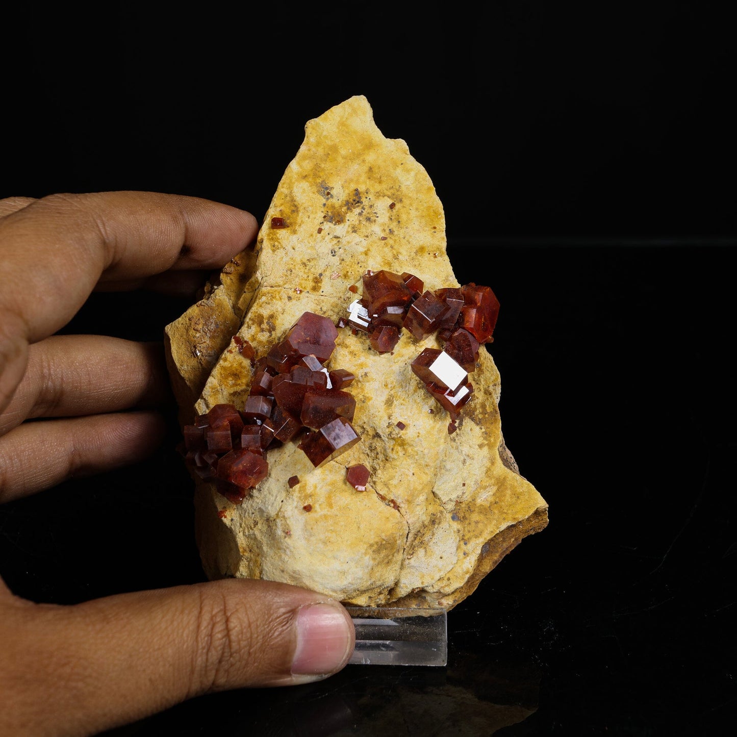 Lustrous Deep Red-Orange Vanadinite Crystals on Natural Matrix - Classic Collector Specimen from Mibladen, Morocco # B 7218 Vanadinite Superb Minerals 