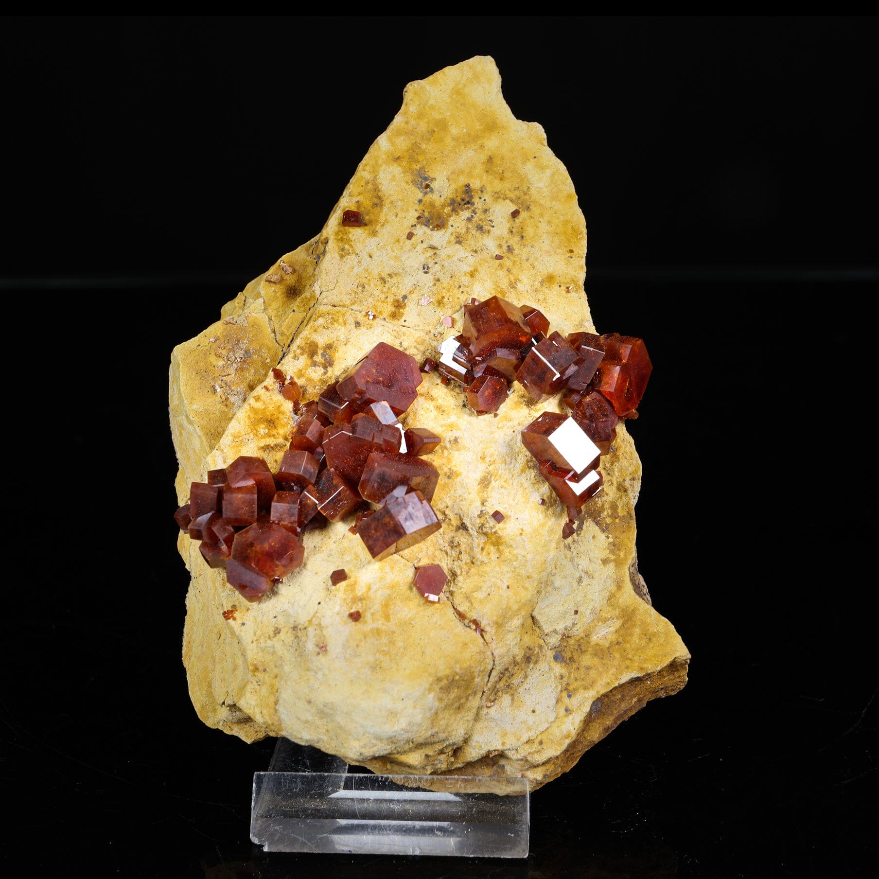 Lustrous Deep Red-Orange Vanadinite Crystals on Natural Matrix - Classic Collector Specimen from Mibladen, Morocco # B 7218 Vanadinite Superb Minerals 