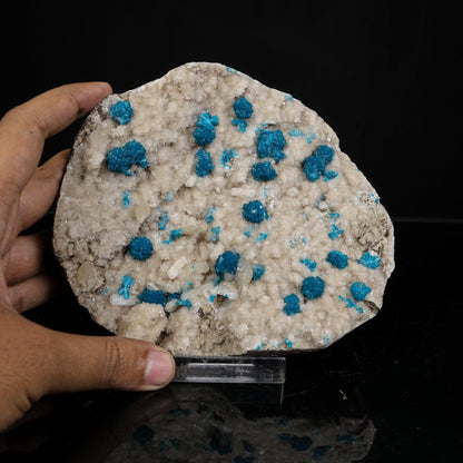 Lustrous Electric-Blue Cavansite Rosette with Stilbite on Sparkling Heulandite Matrix – Rare Indian Zeolite Mineral Specimen from Pune # B 7245 Cavansite Superb Minerals 