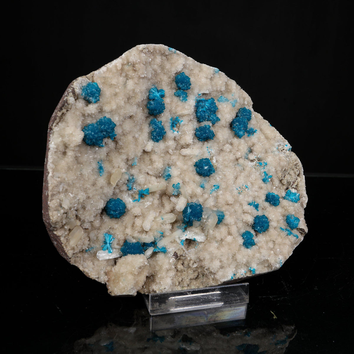 Lustrous Electric-Blue Cavansite Rosette with Stilbite on Sparkling Heulandite Matrix – Rare Indian Zeolite Mineral Specimen from Pune # B 7245 Cavansite Superb Minerals 