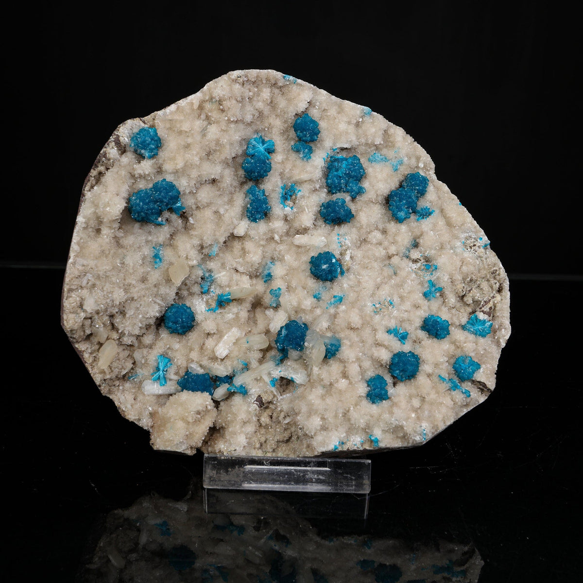 Lustrous Electric-Blue Cavansite Rosette with Stilbite on Sparkling Heulandite Matrix – Rare Indian Zeolite Mineral Specimen from Pune # B 7245 Cavansite Superb Minerals 