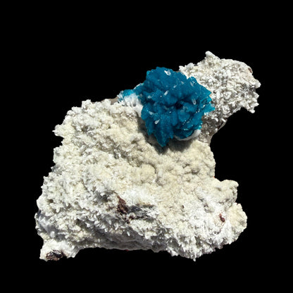 Lustrous Electric-Blue Cavansite Rosette with Stilbite on Sparkling Heulandite Matrix – Rare Indian Zeolite Mineral Specimen from Pune # B DKT138 Cavansite Superb Minerals 