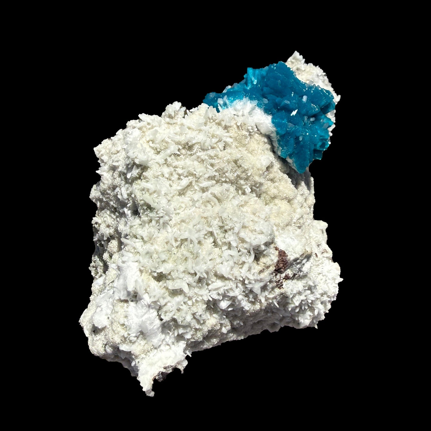 Lustrous Electric-Blue Cavansite Rosette with Stilbite on Sparkling Heulandite Matrix – Rare Indian Zeolite Mineral Specimen from Pune # B DKT138 Cavansite Superb Minerals 