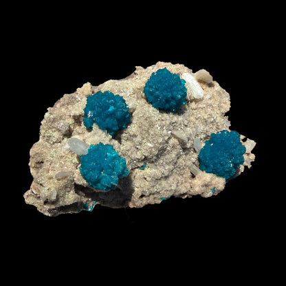 Lustrous Electric-Blue Cavansite Rosette with Stilbite on Sparkling Heulandite Matrix – Rare Indian Zeolite Mineral Specimen from Pune # B DKT141 Cavansite Superb Minerals 