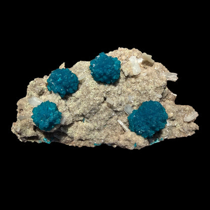 Lustrous Electric-Blue Cavansite Rosette with Stilbite on Sparkling Heulandite Matrix – Rare Indian Zeolite Mineral Specimen from Pune # B DKT141 Cavansite Superb Minerals 