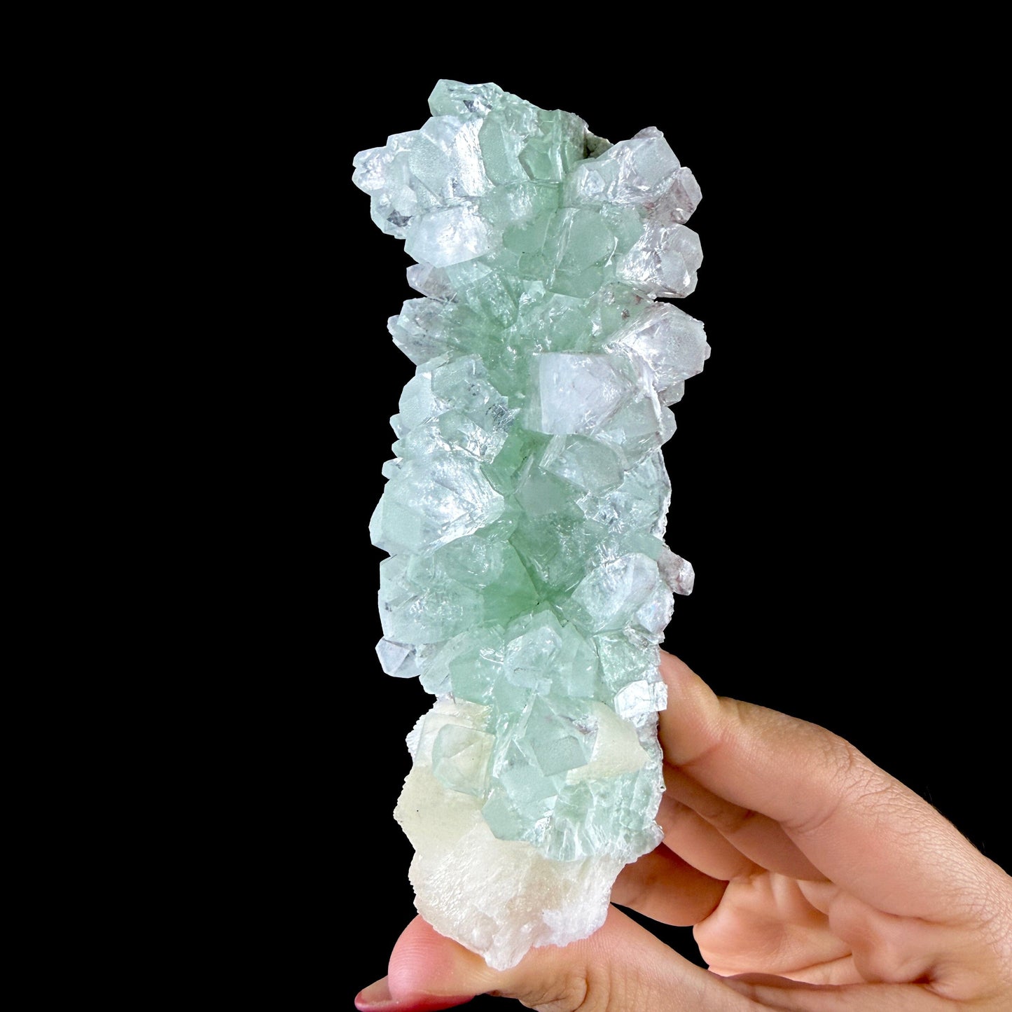 Lustrous Green Apophyllite Crystal Cluster on Stilbite Matrix - Natural Indian Mineral Specimen from Chhatrapati Sambhaji Nagar # DKT144 Apophyllite Superb Minerals 