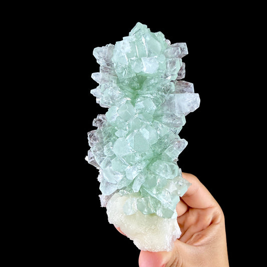 Lustrous Green Apophyllite Crystal Cluster on Stilbite Matrix - Natural Indian Mineral Specimen from Chhatrapati Sambhaji Nagar # DKT144 Apophyllite Superb Minerals 