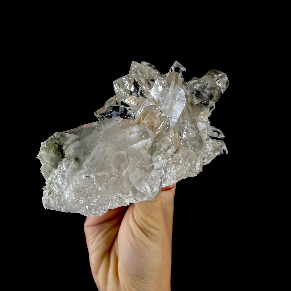 Lustrous Himalayan Clear Quartz Crystal Cluster with Chlorite Inclusions - Fine Cabinet Specimen from Himachal Pradesh, India # DKT201 Quartz Superb Minerals 