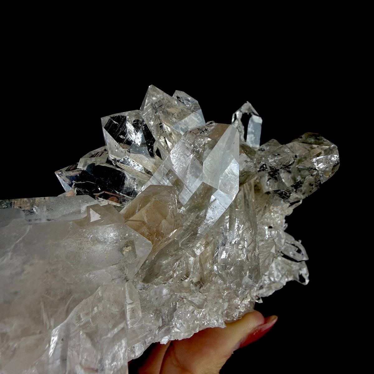 Lustrous Himalayan Clear Quartz Crystal Cluster with Chlorite Inclusions - Fine Cabinet Specimen from Himachal Pradesh, India # DKT201 Quartz Superb Minerals 