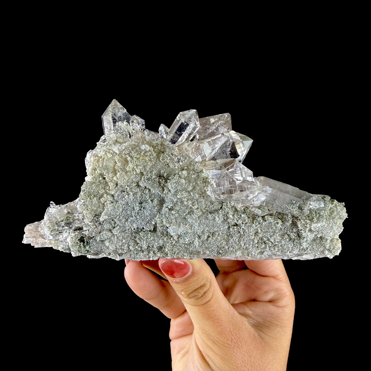 Lustrous Himalayan Clear Quartz Crystal Cluster with Chlorite Inclusions - Fine Cabinet Specimen from Himachal Pradesh, India # DKT201 Quartz Superb Minerals 