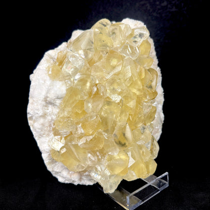 Lustrous Honey-Yellow Calcite Clusters on Pearlescent White Heulandite Matrix - Collector’s Cabinet Specimen from Chhatrapati Sambhaji Nagar, India # DKT174 Heulandite Superb Minerals 
