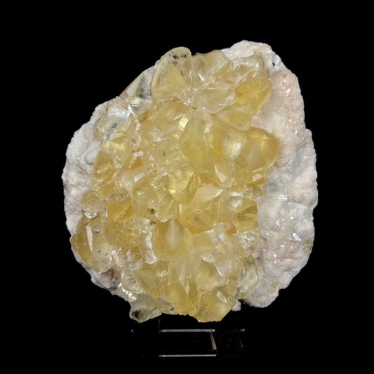 Lustrous Honey-Yellow Calcite Clusters on Pearlescent White Heulandite Matrix - Collector’s Cabinet Specimen from Chhatrapati Sambhaji Nagar, India # DKT174 Heulandite Superb Minerals 