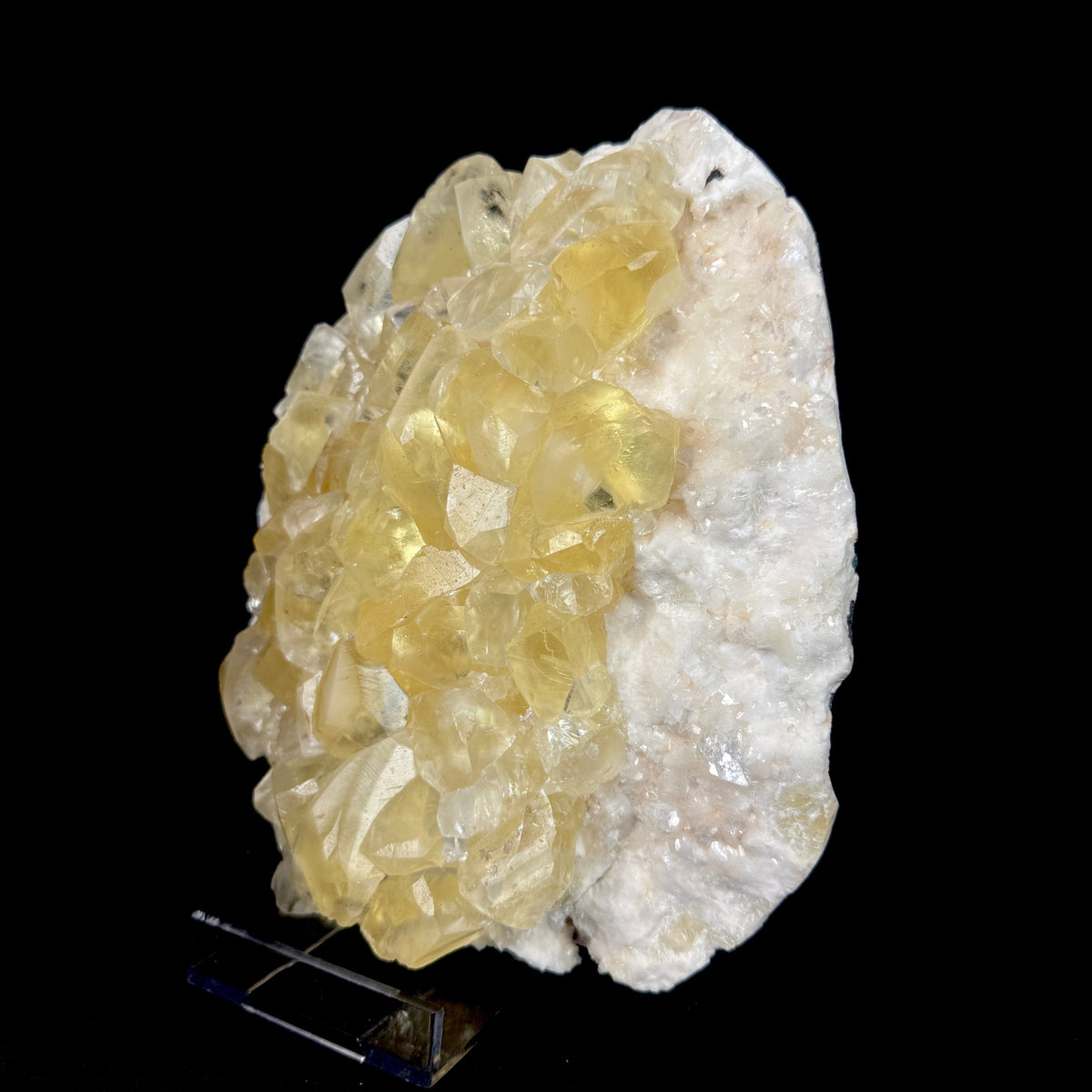 Lustrous Honey-Yellow Calcite Clusters on Pearlescent White Heulandite Matrix - Collector’s Cabinet Specimen from Chhatrapati Sambhaji Nagar, India # DKT174 Heulandite Superb Minerals 