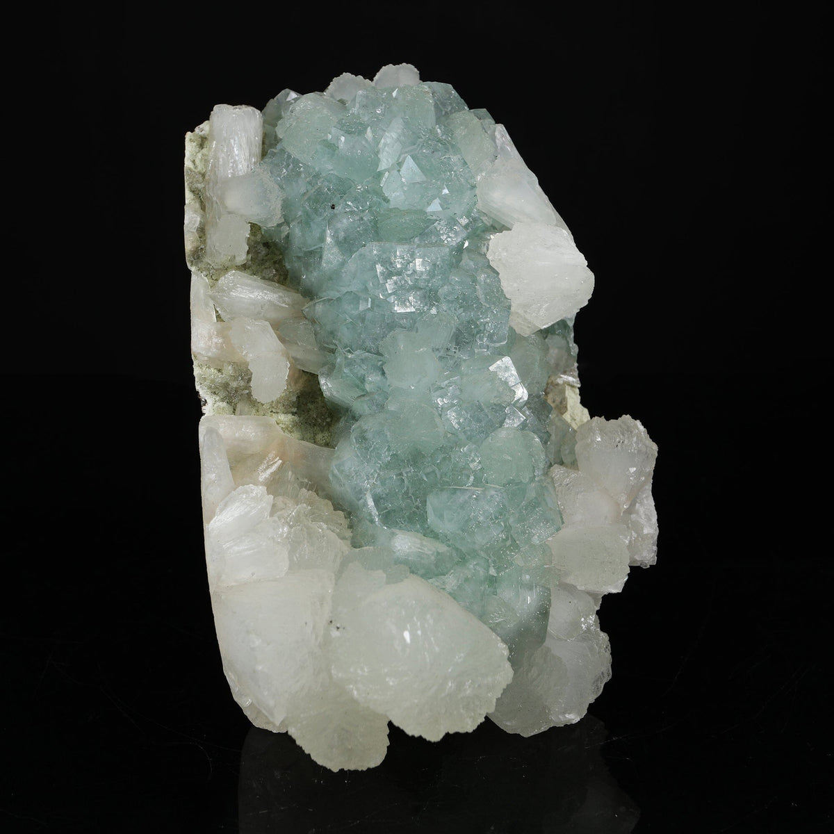Lustrous Mint Green Apophyllite Cluster with Stilbite - Collector’s Specimen from Pune, Maharashtra # B 7220 Apophylite Superb Minerals 