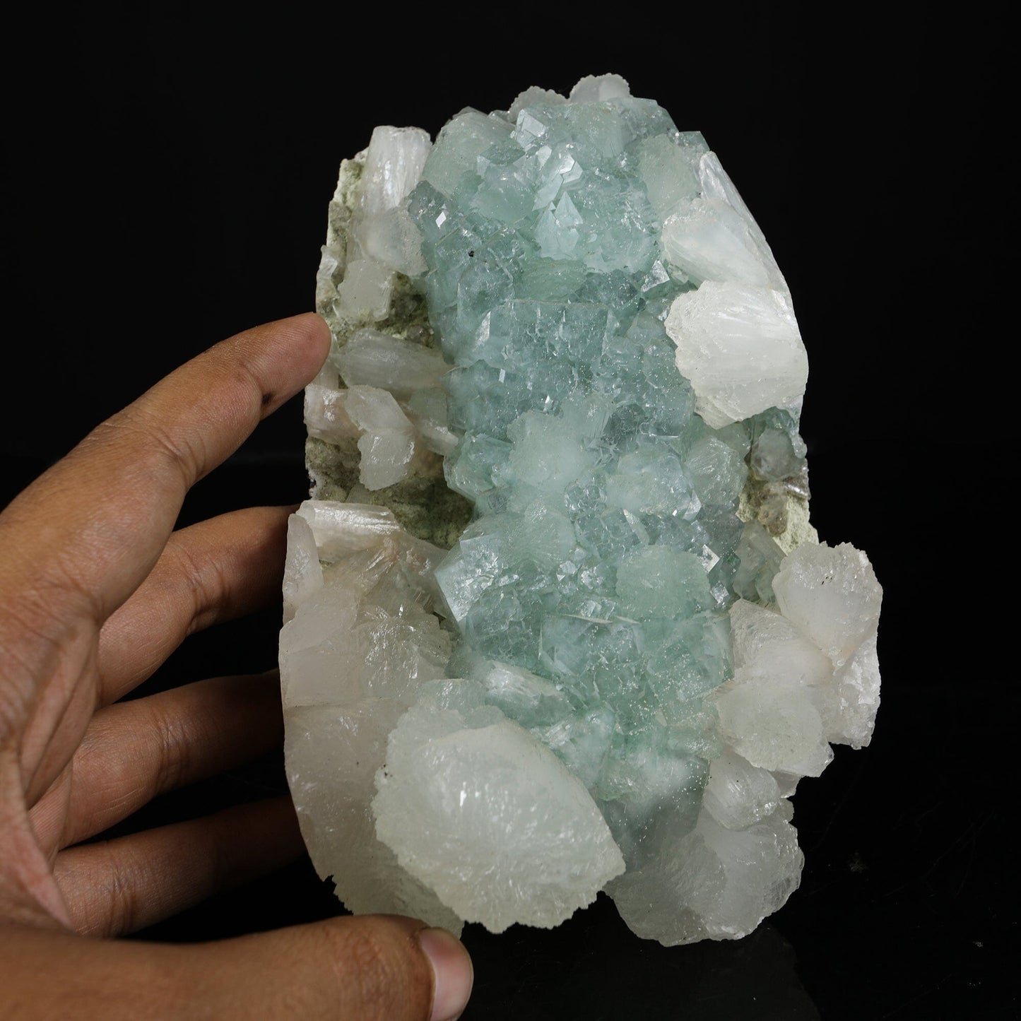 Lustrous Mint Green Apophyllite Cluster with Stilbite - Collector’s Specimen from Pune, Maharashtra # B 7220 Apophylite Superb Minerals 