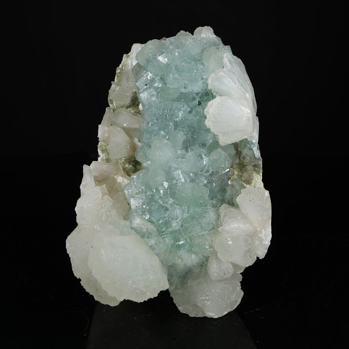 Lustrous Mint Green Apophyllite Cluster with Stilbite - Collector’s Specimen from Pune, Maharashtra # B 7220 Apophylite Superb Minerals 