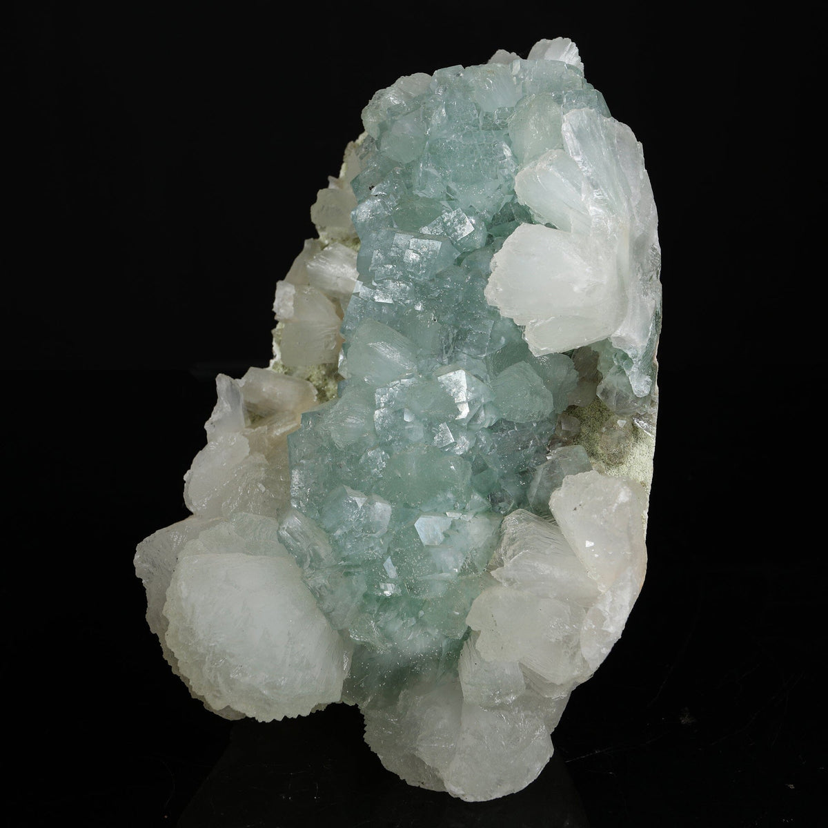 Lustrous Mint Green Apophyllite Cluster with Stilbite - Collector’s Specimen from Pune, Maharashtra # B 7220 Apophylite Superb Minerals 