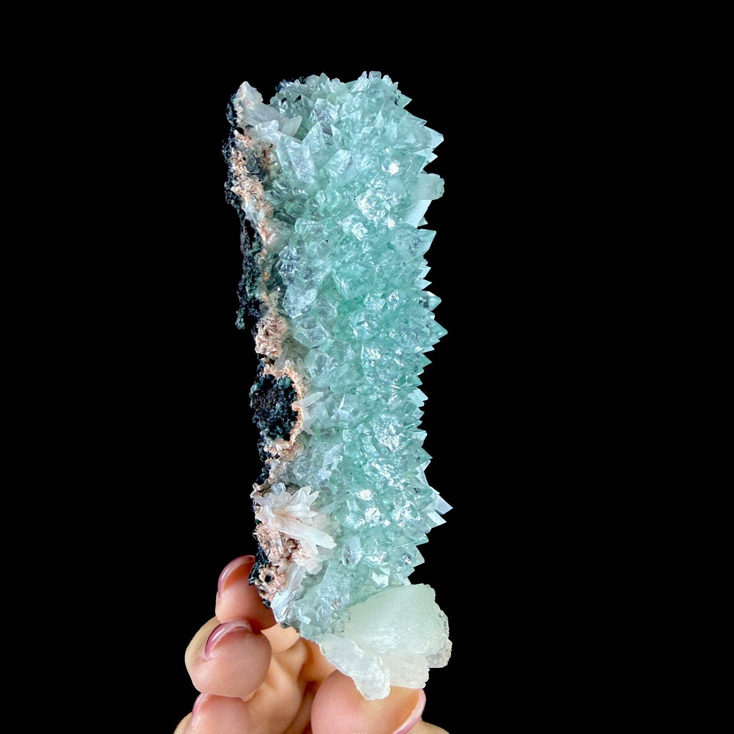 Lustrous Mint Green Apophyllite Cluster with Stilbite & Heulandite - Rare Collector’s Indian Specimen from Madhya Pradesh #DKT155 apophyllite Superb Minerals 