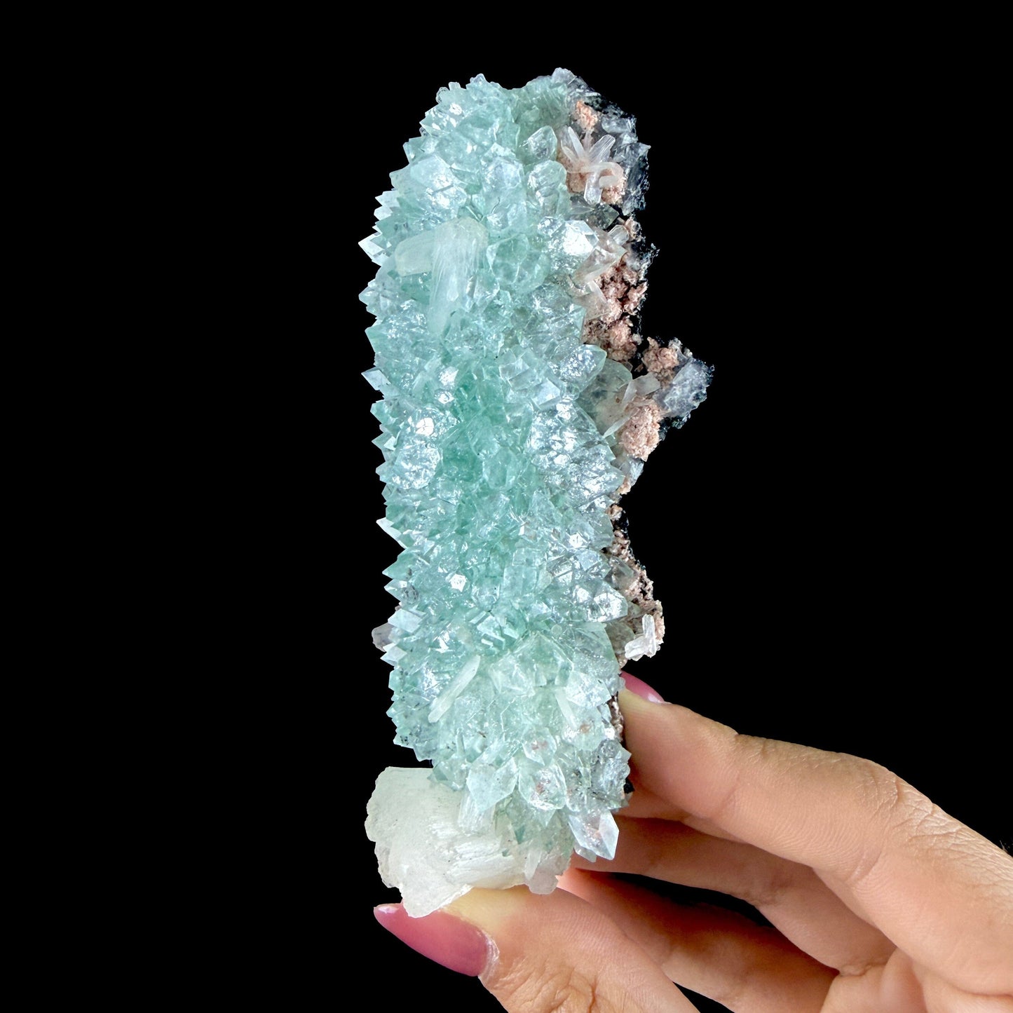 Lustrous Mint Green Apophyllite Cluster with Stilbite & Heulandite - Rare Collector’s Indian Specimen from Madhya Pradesh #DKT155 apophyllite Superb Minerals 