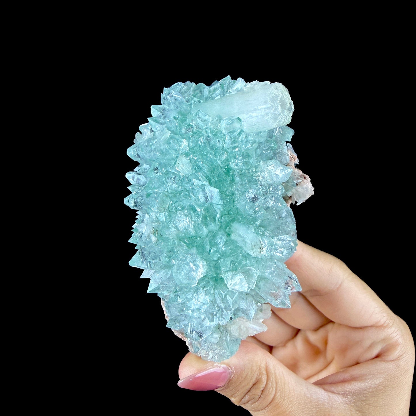Lustrous Mint Green Apophyllite Rosette Spray on Heulandite Matrix - Rare Collector’s Indian Specimen from Madhya Pradesh #DKT158 apophyllite Superb Minerals 