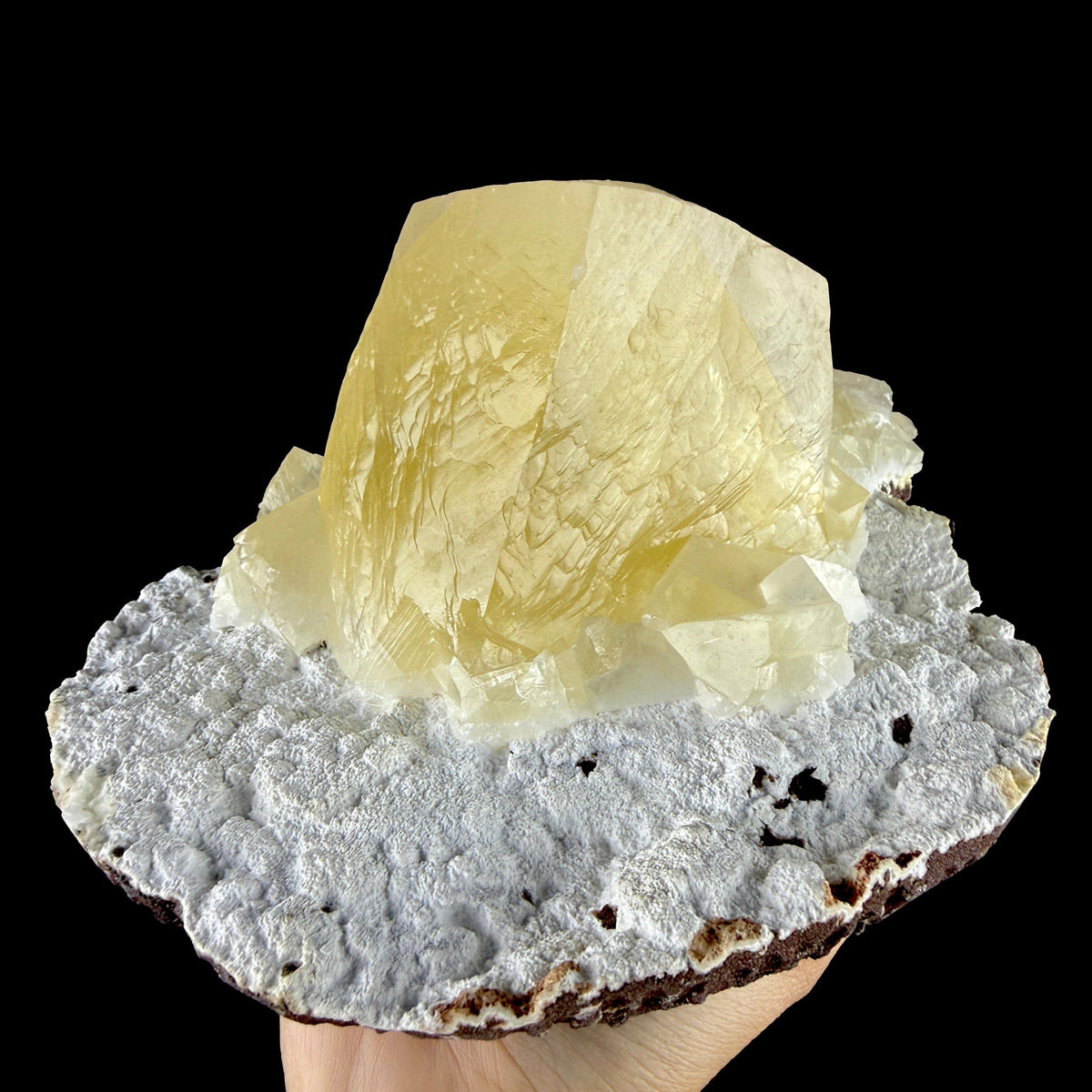 Lustrous Yellow Calcite Rhomb Perched on White Mordenite Matrix - Collector’s Cabinet Specimen from Chhatrapati Sambhaji Nagar, India # DKT190 Calcite Superb Minerals 