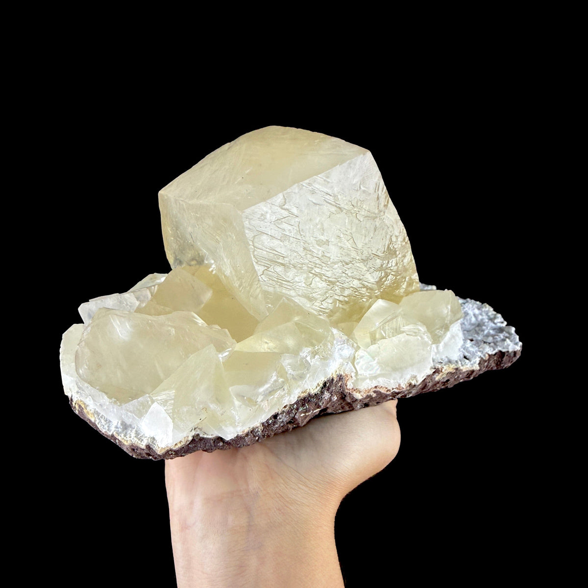 Lustrous Yellow Calcite Rhomb Perched on White Mordenite Matrix - Collector’s Cabinet Specimen from Chhatrapati Sambhaji Nagar, India # DKT190 Calcite Superb Minerals 