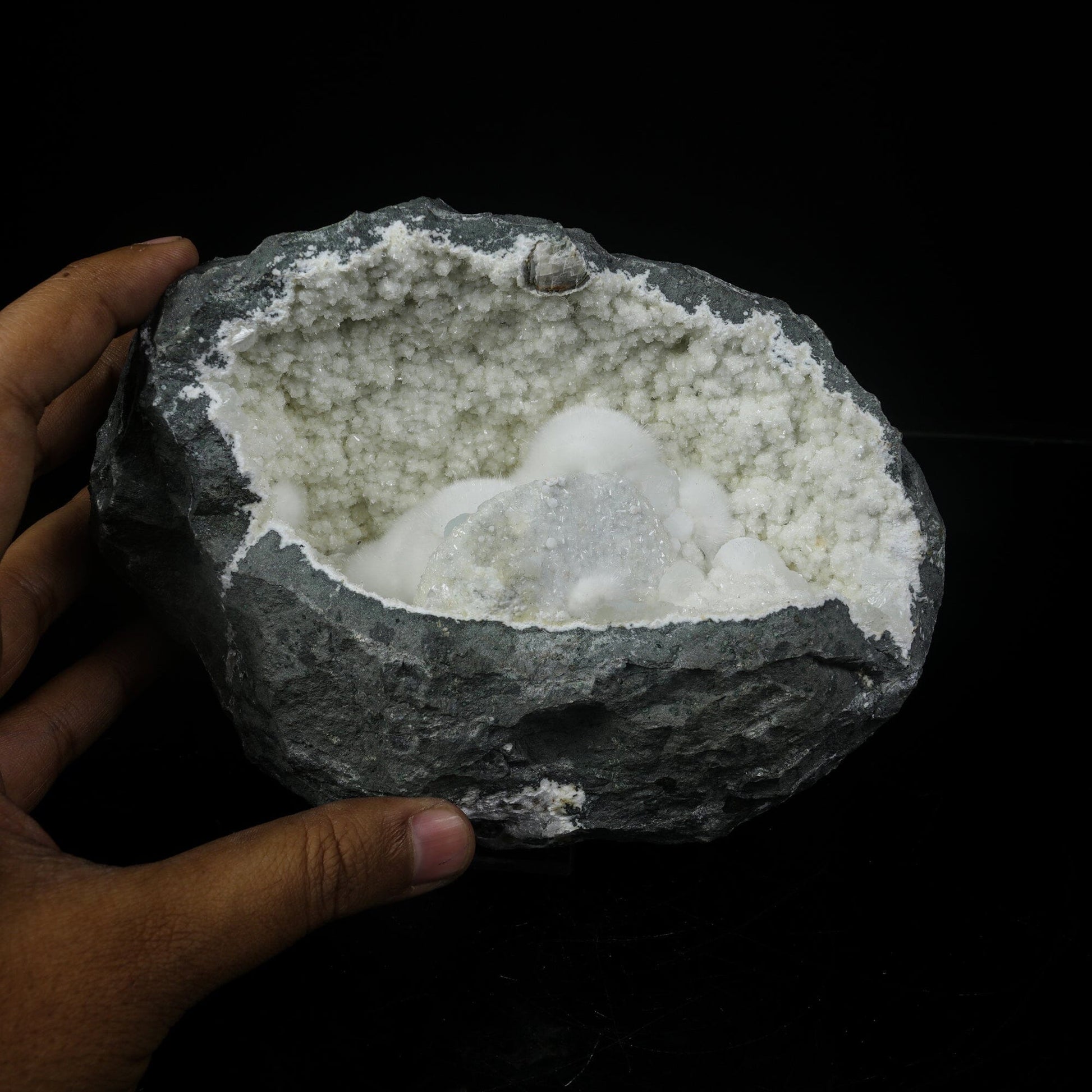 Massive Raw Okenite Big Puffballs Inside Chalcedony Geode | Huge Indian Zeolite Mineral Specimen from Mumbai, India # B 7120 Okenite Superb Minerals 