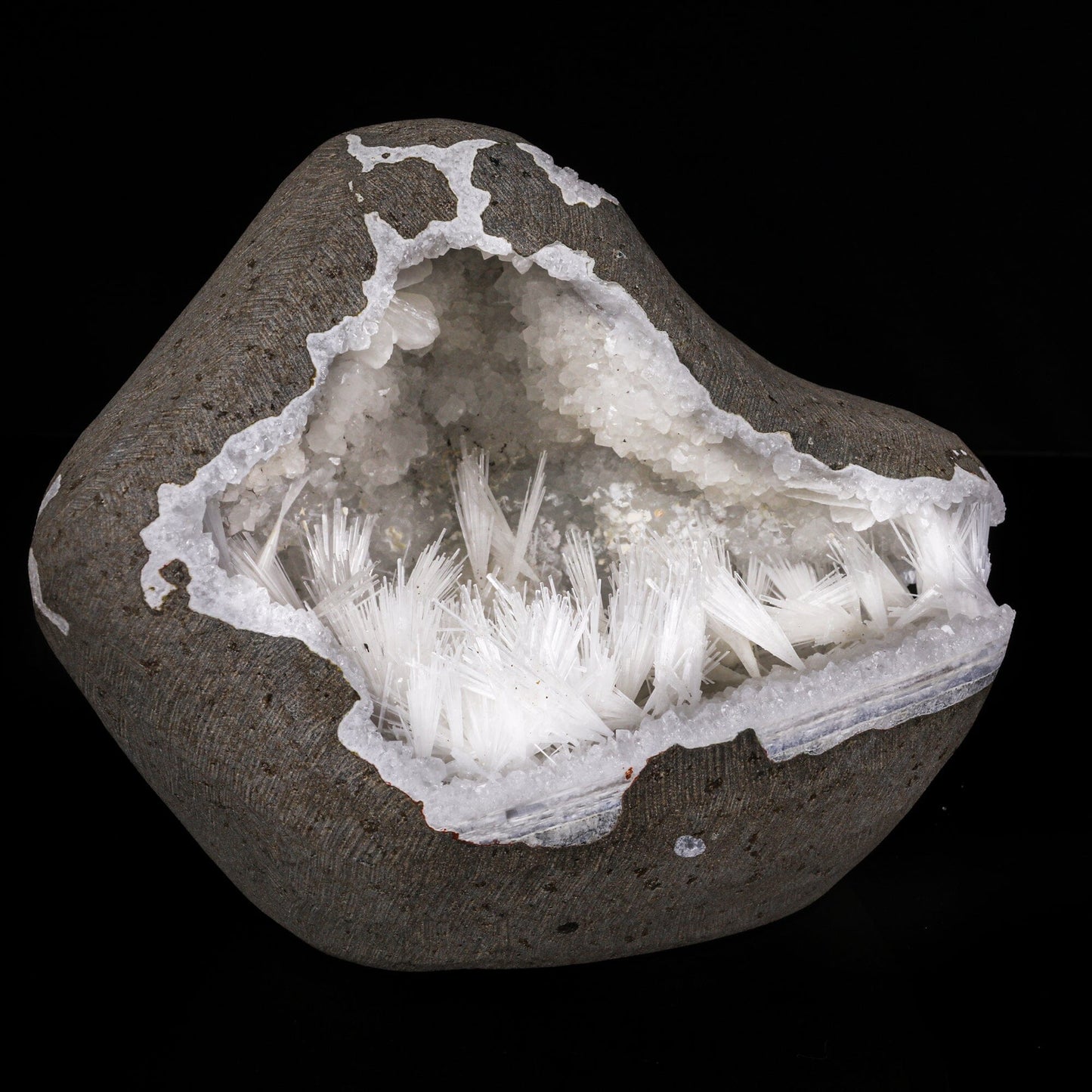 Multiple Scolecite Sprays in MM Quartz Geode Natural Mineral Specimen # B 6842 Scoleccite Superb Minerals 
