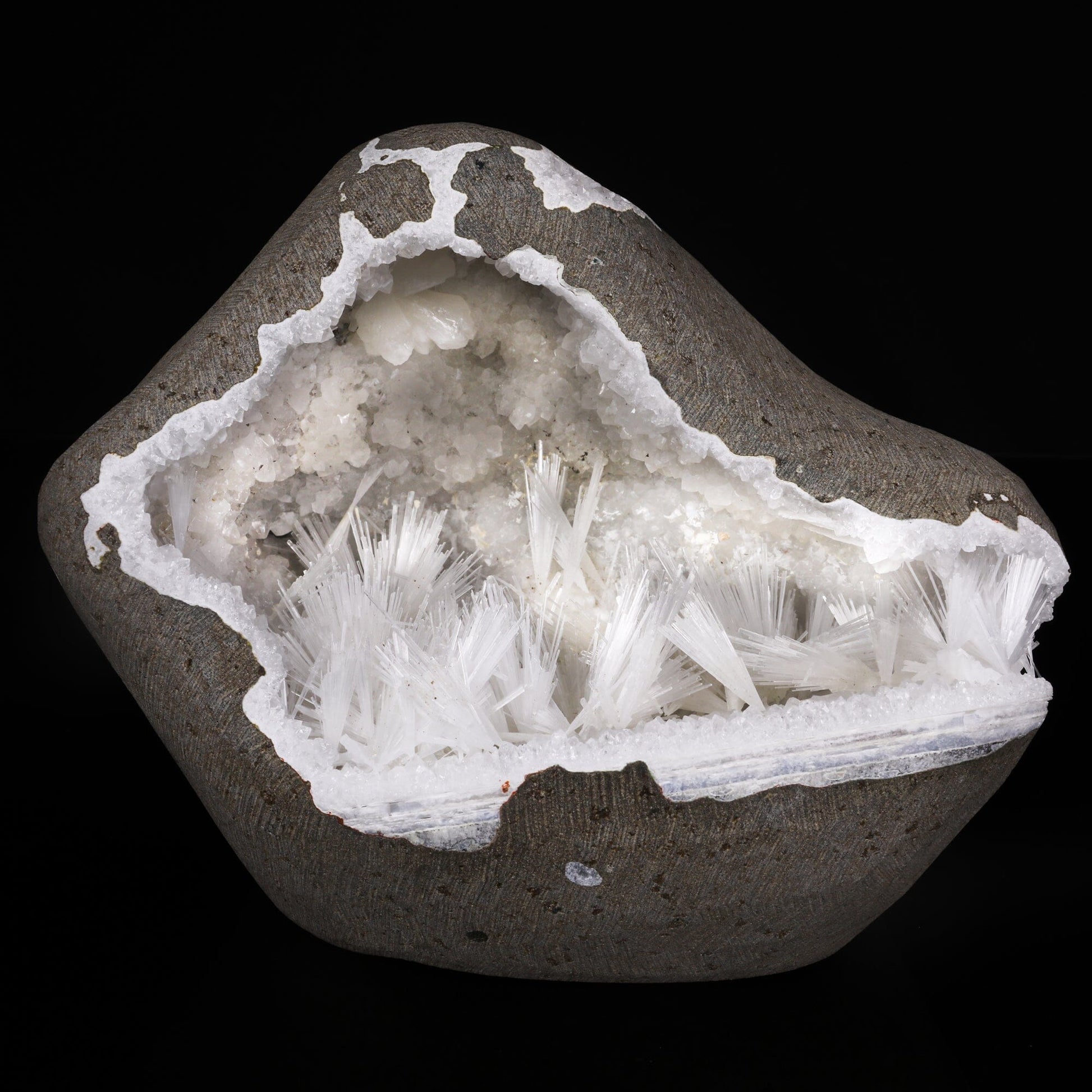 Multiple Scolecite Sprays in MM Quartz Geode Natural Mineral Specimen # B 6842 Scoleccite Superb Minerals 