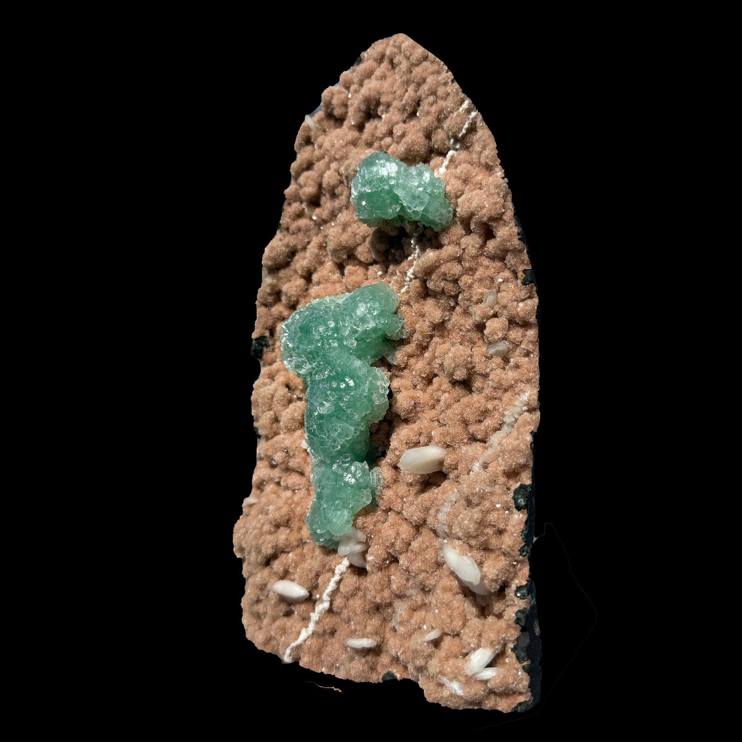 Museum Grade - Green Apophyllite Crystal Clusters on Pink Heulandite – Freestanding Indian Zeolite Crystal from Ahilyanagar # DKT119 Apophyllite Superb Minerals 