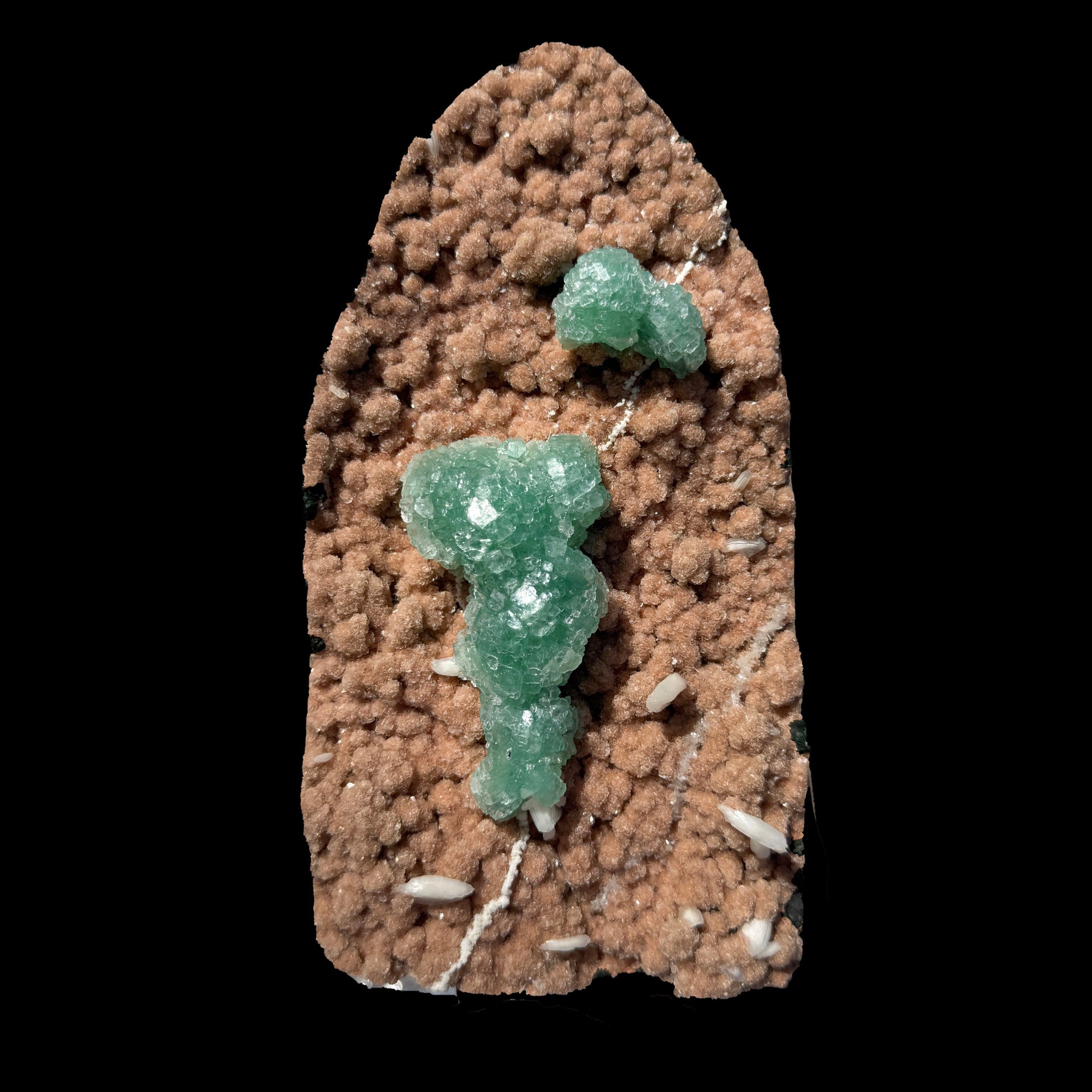 Museum Grade - Green Apophyllite Crystal Clusters on Pink Heulandite – Freestanding Indian Zeolite Crystal from Ahilyanagar # DKT119 Apophyllite Superb Minerals 