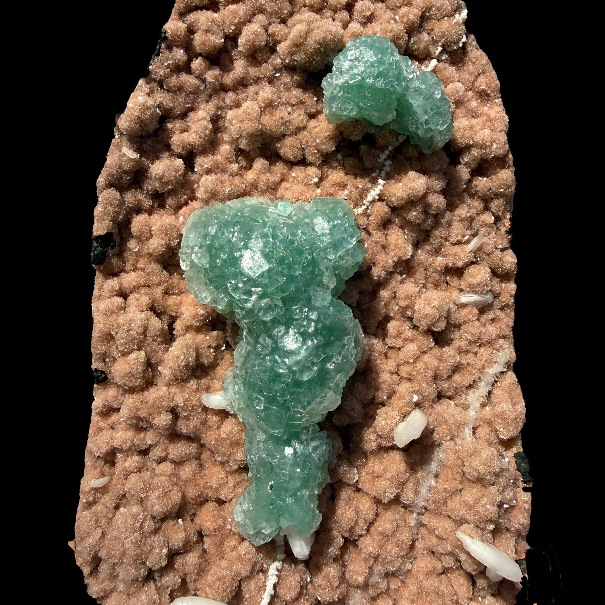 Museum Grade - Green Apophyllite Crystal Clusters on Pink Heulandite – Freestanding Indian Zeolite Crystal from Ahilyanagar # DKT119 Apophyllite Superb Minerals 