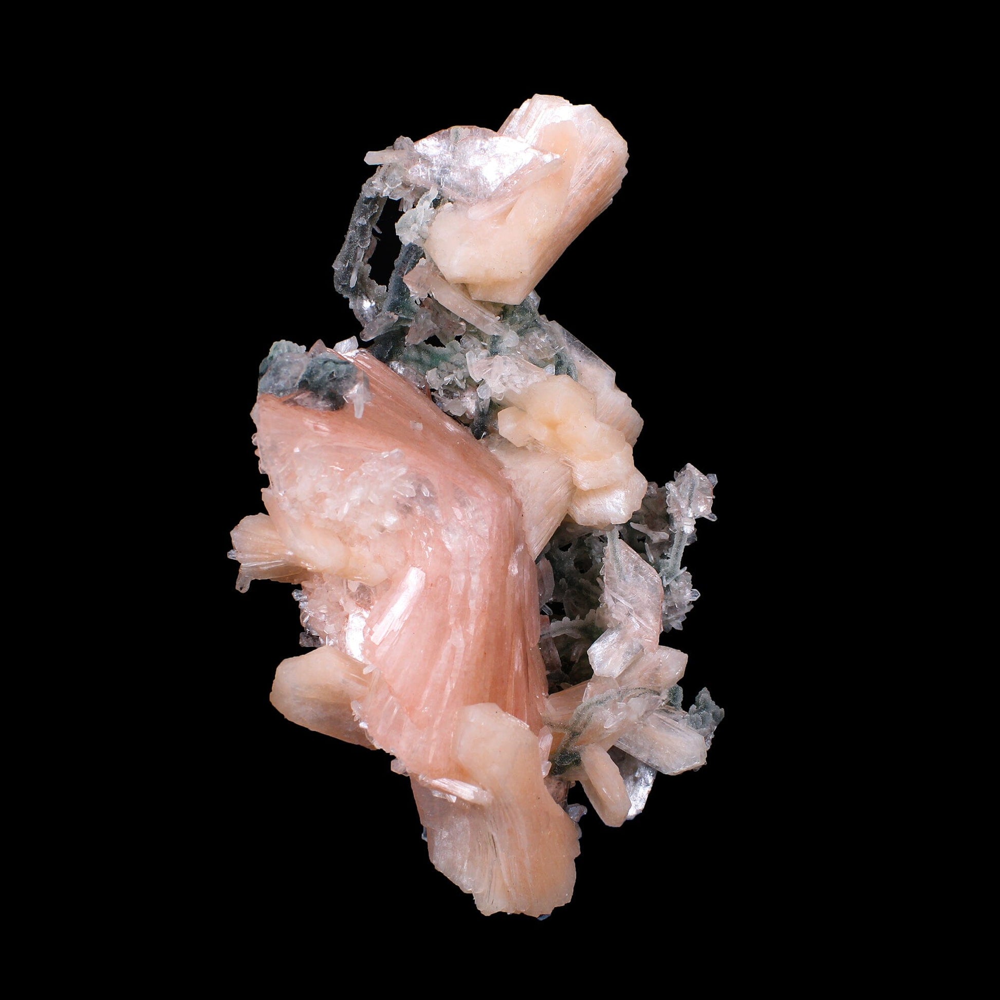 Museum Grade - Rare Peach Heulandite with Stilbite & Chalcedony – Natural Indian Zeolite Specimen # B 7168 Heulandite Superb Minerals 