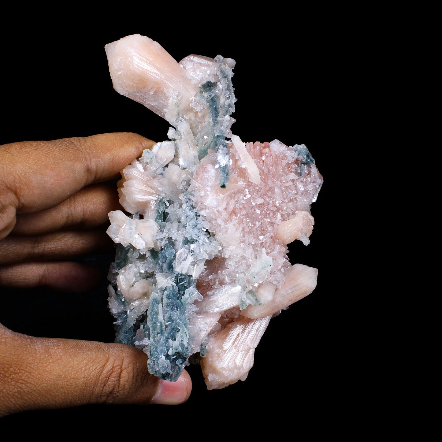 Museum Grade - Rare Peach Heulandite with Stilbite & Chalcedony – Natural Indian Zeolite Specimen # B 7168 Heulandite Superb Minerals 