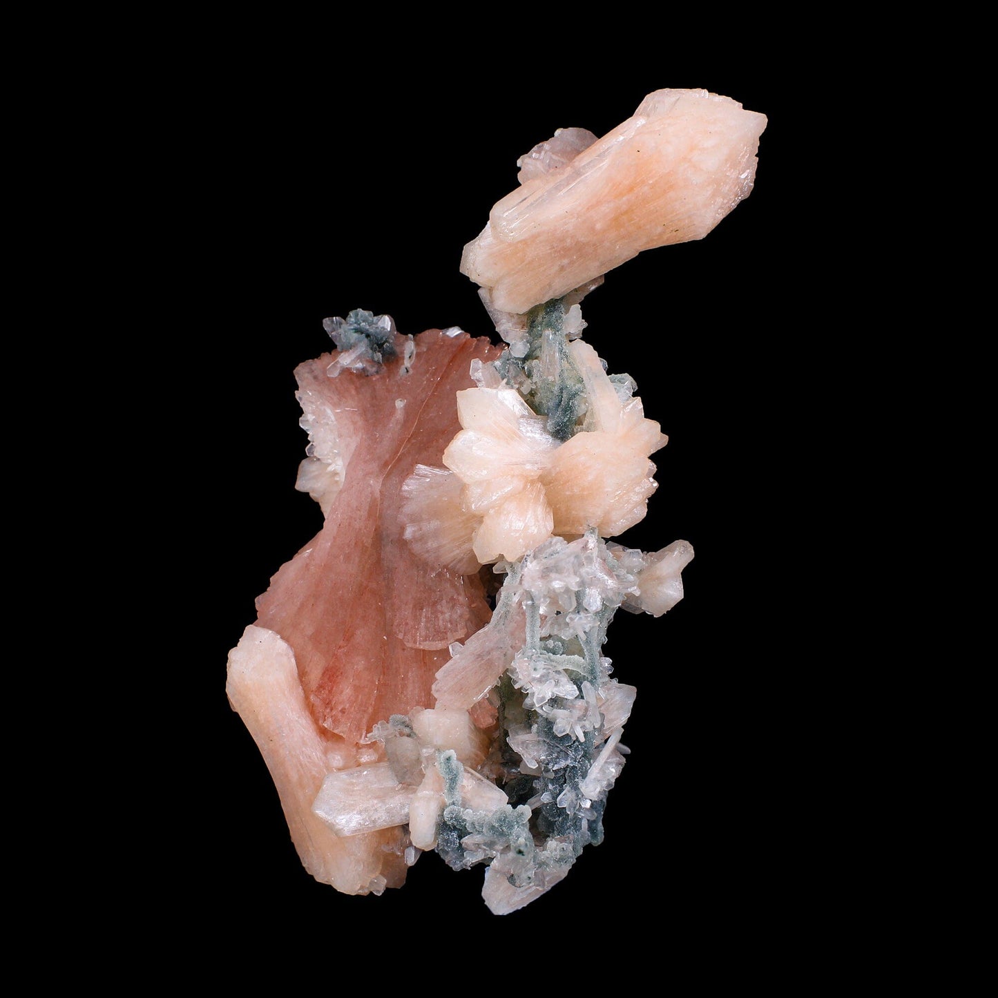 Museum Grade - Rare Peach Heulandite with Stilbite & Chalcedony – Natural Indian Zeolite Specimen # B 7168 Heulandite Superb Minerals 