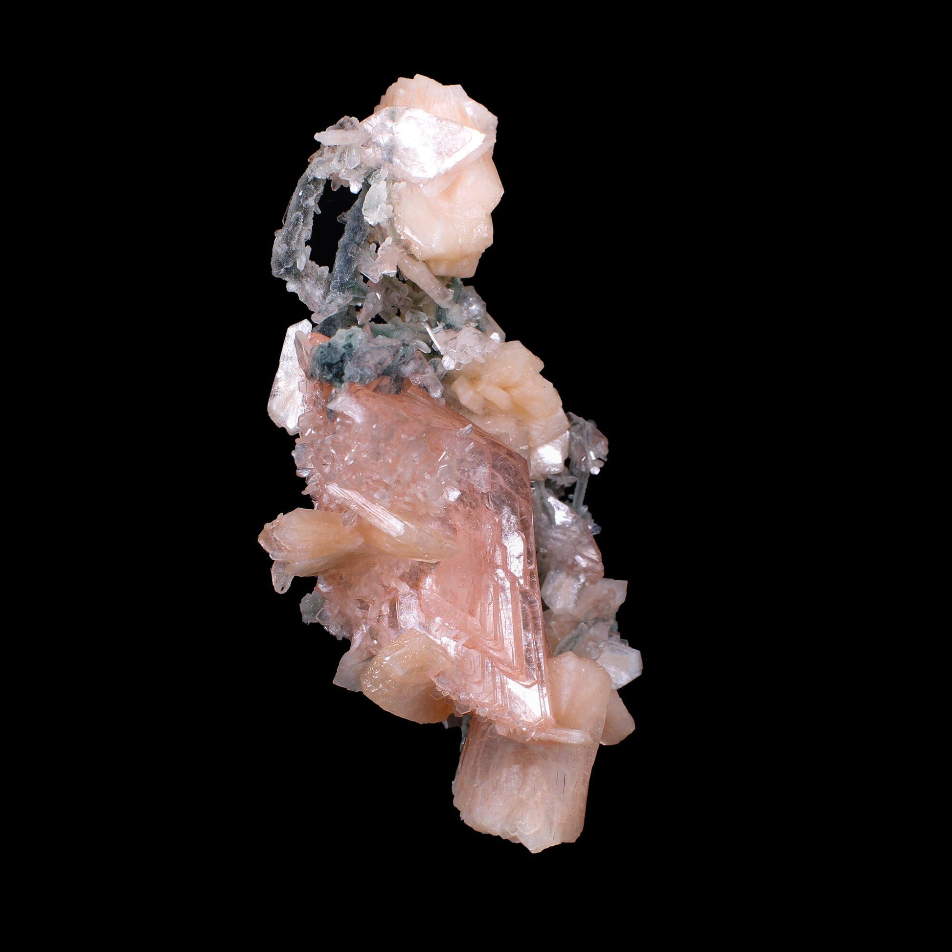 Museum Grade - Rare Peach Heulandite with Stilbite & Chalcedony – Natural Indian Zeolite Specimen # B 7168 Heulandite Superb Minerals 