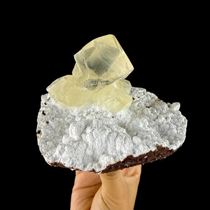 Museum Grade - Yellow Calcite Cluster on Snowy Mordenite Matrix – Indian Mineral Specimen from Chhatrapati Sambhaji Nagar DKT117 Calcite Superb Minerals 