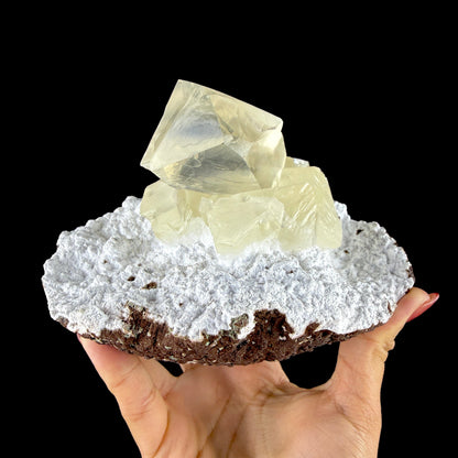 Museum Grade - Yellow Calcite Cluster on Snowy Mordenite Matrix – Indian Mineral Specimen from Chhatrapati Sambhaji Nagar DKT117 Calcite Superb Minerals 