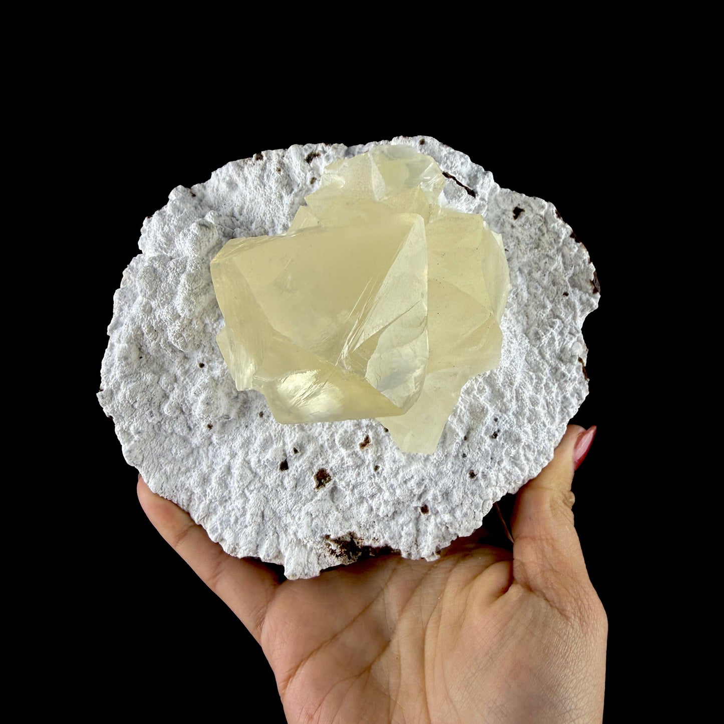Museum Grade - Yellow Calcite Cluster on Snowy Mordenite Matrix – Indian Mineral Specimen from Chhatrapati Sambhaji Nagar DKT117 Calcite Superb Minerals 