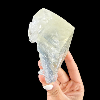 Optical Clear Calcite Rhomb with Prismatic Apophyllite on Bluish Chalcedony Stalactite - Collector’s Cabinet Specimen from Jalgaon, India # DKT177 Calcite Superb Minerals 