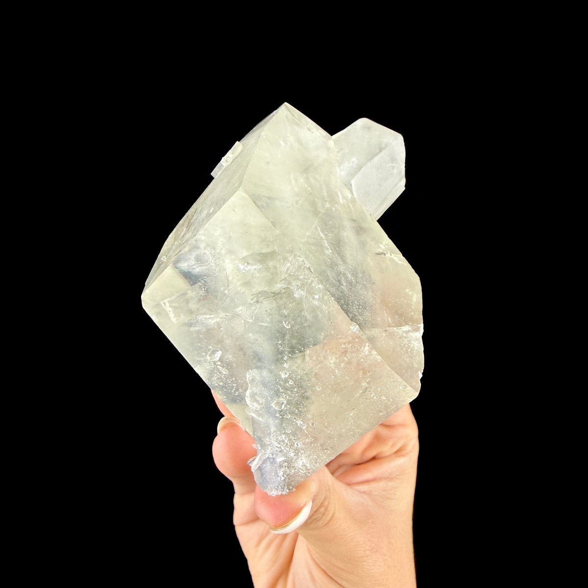 Optical Clear Calcite Rhomb with Prismatic Apophyllite on Bluish Chalcedony Stalactite - Collector’s Cabinet Specimen from Jalgaon, India # DKT177 Calcite Superb Minerals 